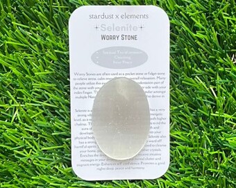 Selenite Worry Stone with thumb Indent from Morocco (1.65-1.75") | Purification Crystal | Crown Chakra Crystal