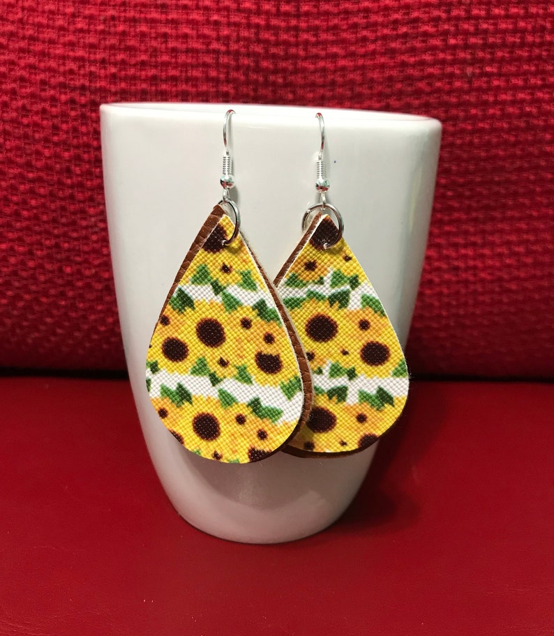 Sunflower Faux Leather Earrings