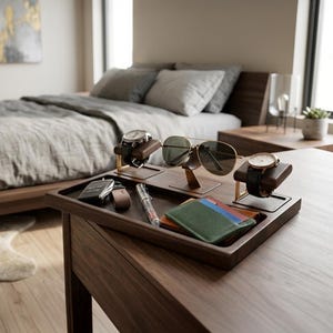 Birthday gift for him leather valet tray personalized gift nightstand organizer catch all tray mens organizer 30th birthday watch holder