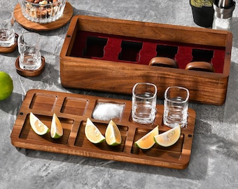 Personalized Tequila Gifts for Men Who has Everything - Shot Glasses Gift Set with Tequila Flight Board, Dating Anniversary, Engraved Wood