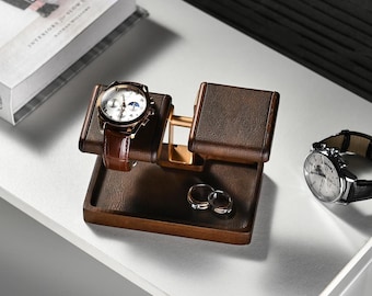 Wood watch organizer tray with dual padded display stand men’s desk organizer elegant valet tray for nightstand dresser or hallway table