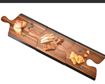 Long Charcuterie Board - 3 Pcs Puzzle Cheese Board Set, Appetizer & Meat Serving Custom Paddle Board Set, Personalized Kitchen gifts for Her