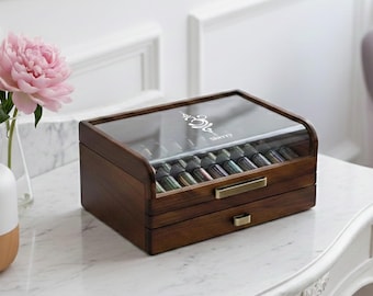 Regalos para su 30 cumpleaños: caja organizadora de aceites esenciales con tapa transparente grabada, cajón decorativo para el hogar, capacidad para 29 botellas, almacenamiento y exhibición de aromaterapia para mamá.