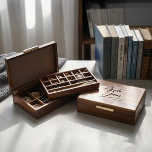 Custom Engraved Wooden Jewelry Box Handmade Organizer For Rings Earrings and Bracelets Unique Personalized 30th Birthday Gift For Her