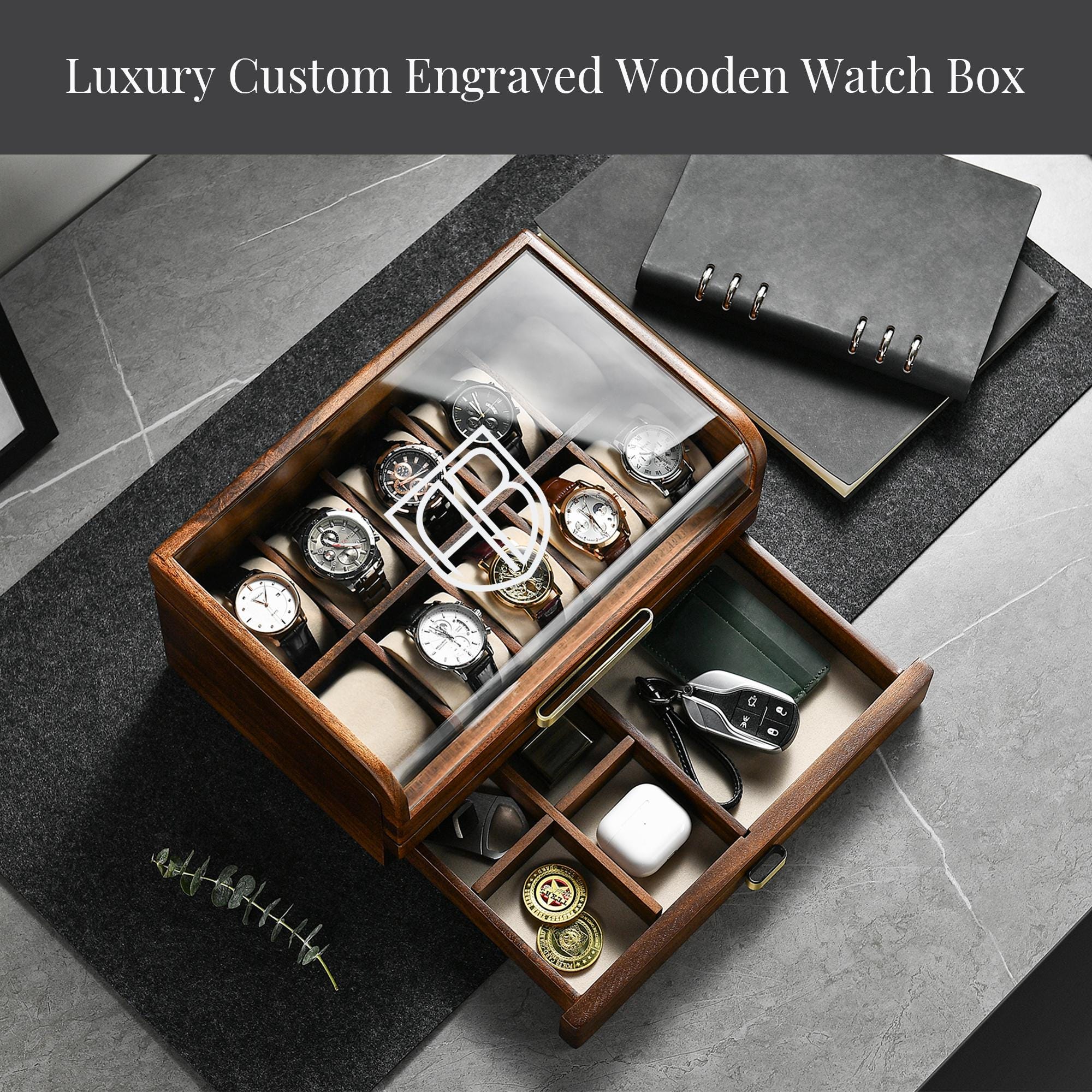 Unique Birthday Gift for Boyfriend Engraved Men's Wooden Watch Box