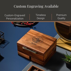 Regalo de décimo aniversario de bodas para él, regalo de quinto aniversario, caja de madera para reloj y joyas de hombre, regalo de decimocuarto aniversario para hombre, caja organizadora imagen 7