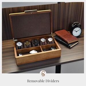 Uhrenbox für Herren, personalisierte Uhrenaufbewahrungsbox mit 5 Fächern, bester Holz-Organizer für persönliche Sachen Bild 7