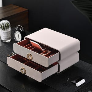 Cream Jewelry Box with Burgundy Velvet Organizer Two Drawer Jewelry Storage and Organization Luxury Case Gift for Her