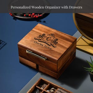 Regalo de décimo aniversario de bodas para él, regalo de quinto aniversario, caja de madera para reloj y joyas de hombre, regalo de decimocuarto aniversario para hombre, caja organizadora imagen 4