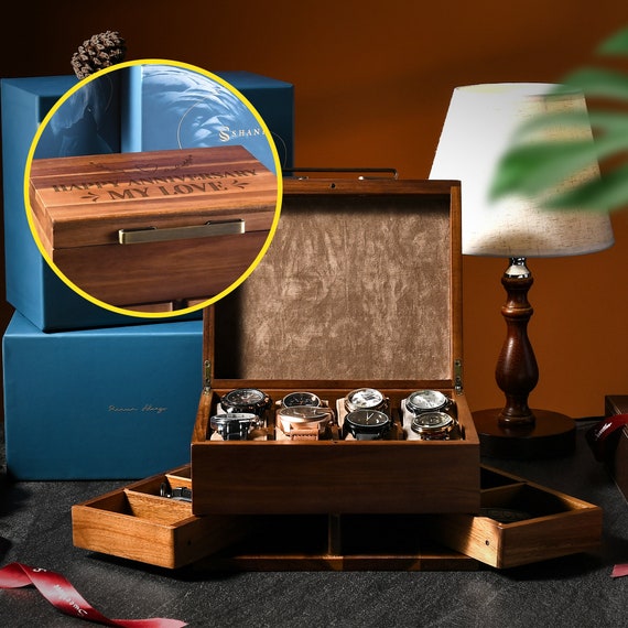 Custom Engraved Anniversary Watch Box Premium Wooden Etsy