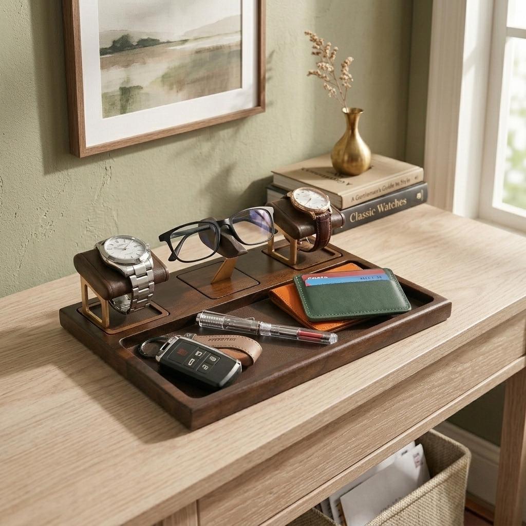 Personalized Docking Station Nightstand Organizer Wood Anniversary