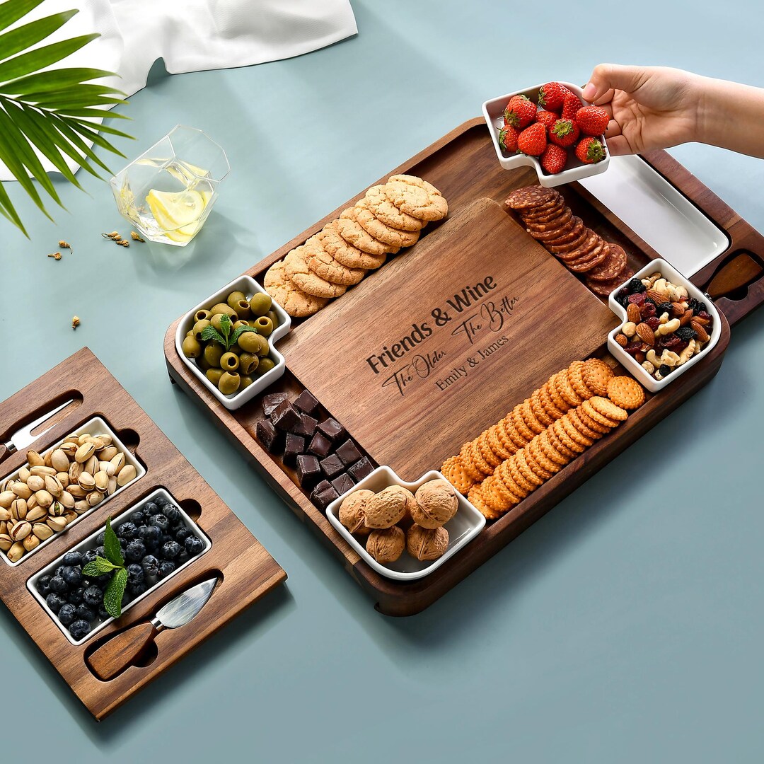 Acacia Multisectional Cheese Board and Knife Set Wooden Serving Tray ...