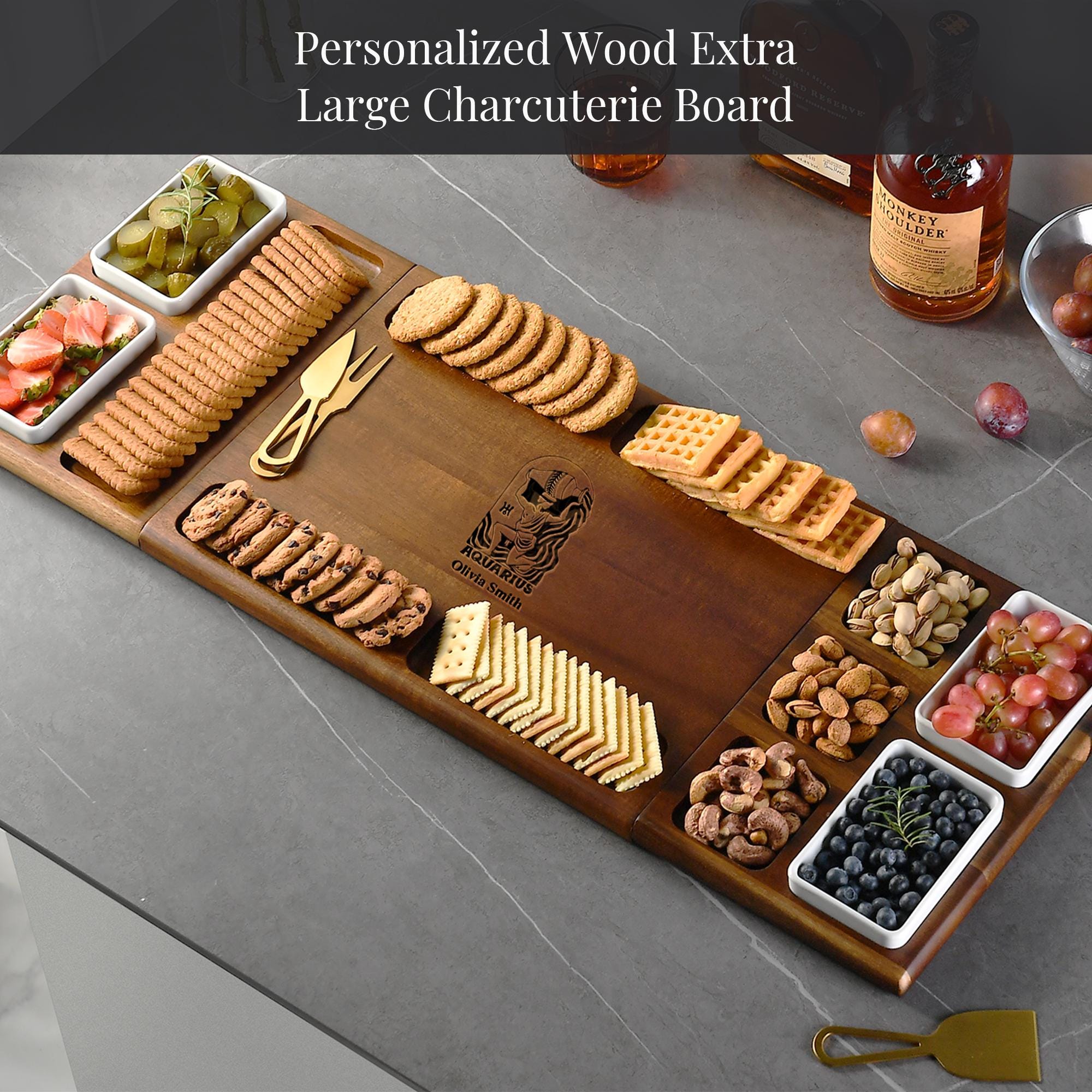 Large Charcuterie Boards Gift Set - 4 Knives, 3 Part Long - View #2