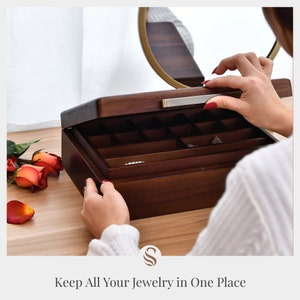 Wooden Jewelry Box, Jewelry Organizer for Women Girls Men, Jewelry Holder with Removable Divider image 9