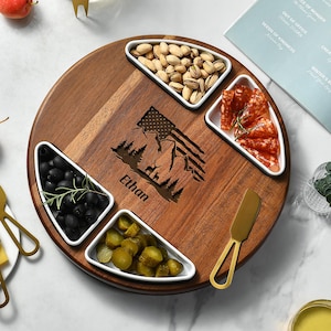 Tabla de charcutería portátil Lazy Susan, tabla giratoria para aperitivos y quesos, ideal para campistas, propietarios de vehículos recreativos y amantes de las actividades al aire libre.