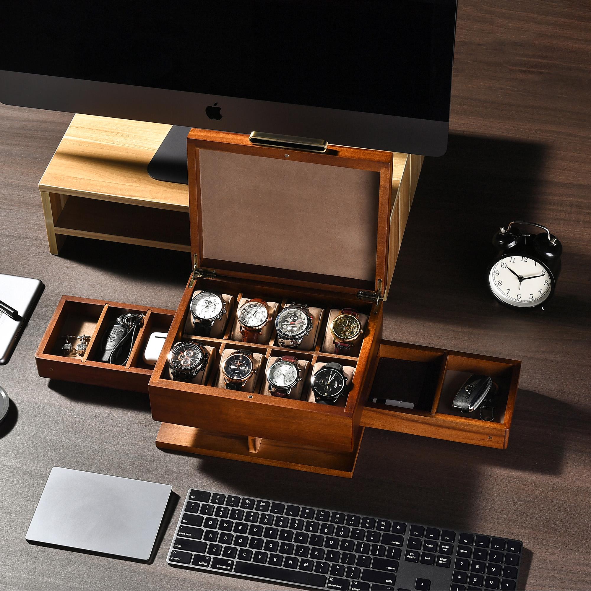 Personalized Watch Box For Men  8 Divider Slots Engraved Wooden Jewelry Display Organizer with Funny Quotes  Custom Valentines Gift For Him