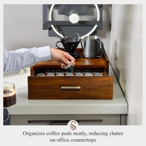 Engraved Solid Wood Coffee Pod Holder With Drawer Coffee Station and ...