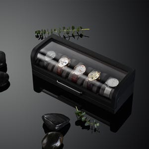 Personalized Box for 5 Watches Custom Engraved Watch Display Case Leather Watch Box for Men Customized Black Valentine or Wedding Gifts image 2
