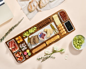 Shanik Premium Marble and Wood Charcuterie Board Large with Sides, Serving & Cutting Board, Cheese Board and Knife Set Gift for Any Occasion