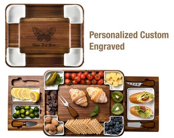 Custom Engraved Valentines Cheeseboard Set, Wooden Multisectional Serving Tray For Food, Meat and Cheese Platter, Personalized For Men Women