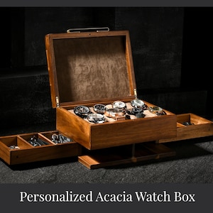 Personalized Watch Box For Men, 8 Divider Slots Engraved Wooden Jewelry Display Organizer with Funny Quotes, Custom Valentines Gift For Him