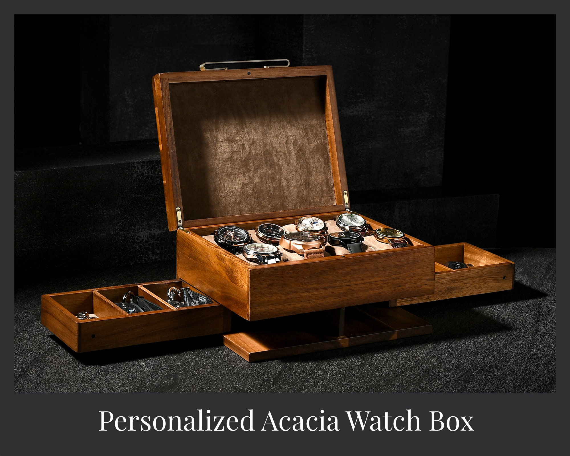 Personalized Watch Box for Men, 8 Divider Slots Engraved Wooden Jewelry  Display Organizer With Funny Quotes, Custom Valentines Gift for Him 