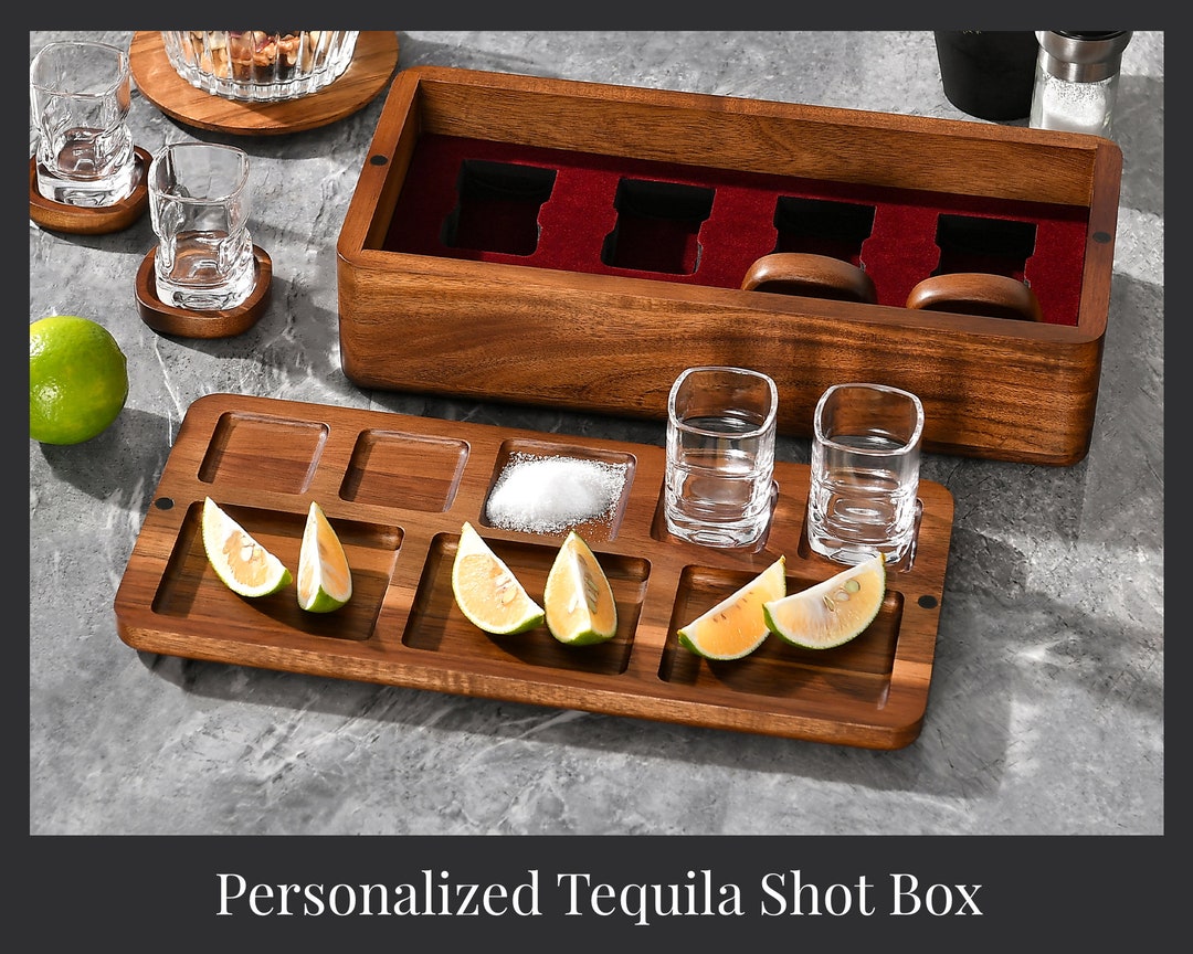 Personalized Groomsmen Tequila Shot Glass Set With Box, Glassware in