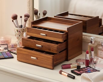 Personalized Wooden Jewelry Box with Drawers and Multiple Compartments Large Organizer for Women's Collection Christmas Engraved Gifts