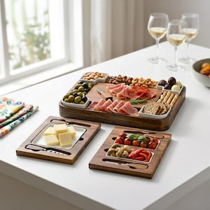Tábua de charcutaria personalizada para pão, queijo, biscoitos, nozes, legumes e frutas. Bandeja de madeira para servir. Presente de agradecimento para pais que já têm tudo.