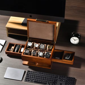 Caja de reloj de madera, organizador grabado con 8 ranuras, almohadas de terciopelo suave, regalo de cumpleaños personalizado para hombres