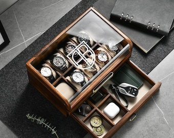 Doctor graduation gift for son PhD milestone watch case medical school present engraved wood valet box modern desk organizer gift for him