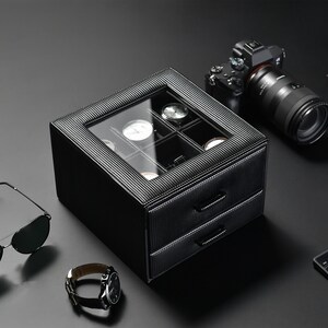 Custom Mens Jewelry Box for Watches Valet Box Organizer with Cufflink & Ring Storage Black Leather Personalized Gifts for Dad from Daughter image 3