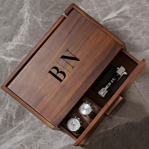 Declutter His Nightstand Personalized Wooden Organizer Tray for Men Gift for Husband Boyfriend’s Everyday Carry Storage