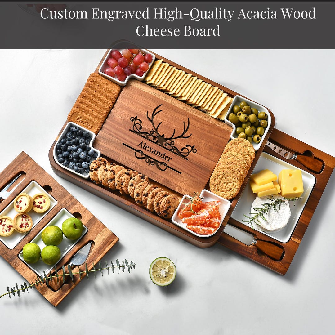 Large Charcuterie Boards Gift Set - 4 Knives, 3 Part Long - View #3