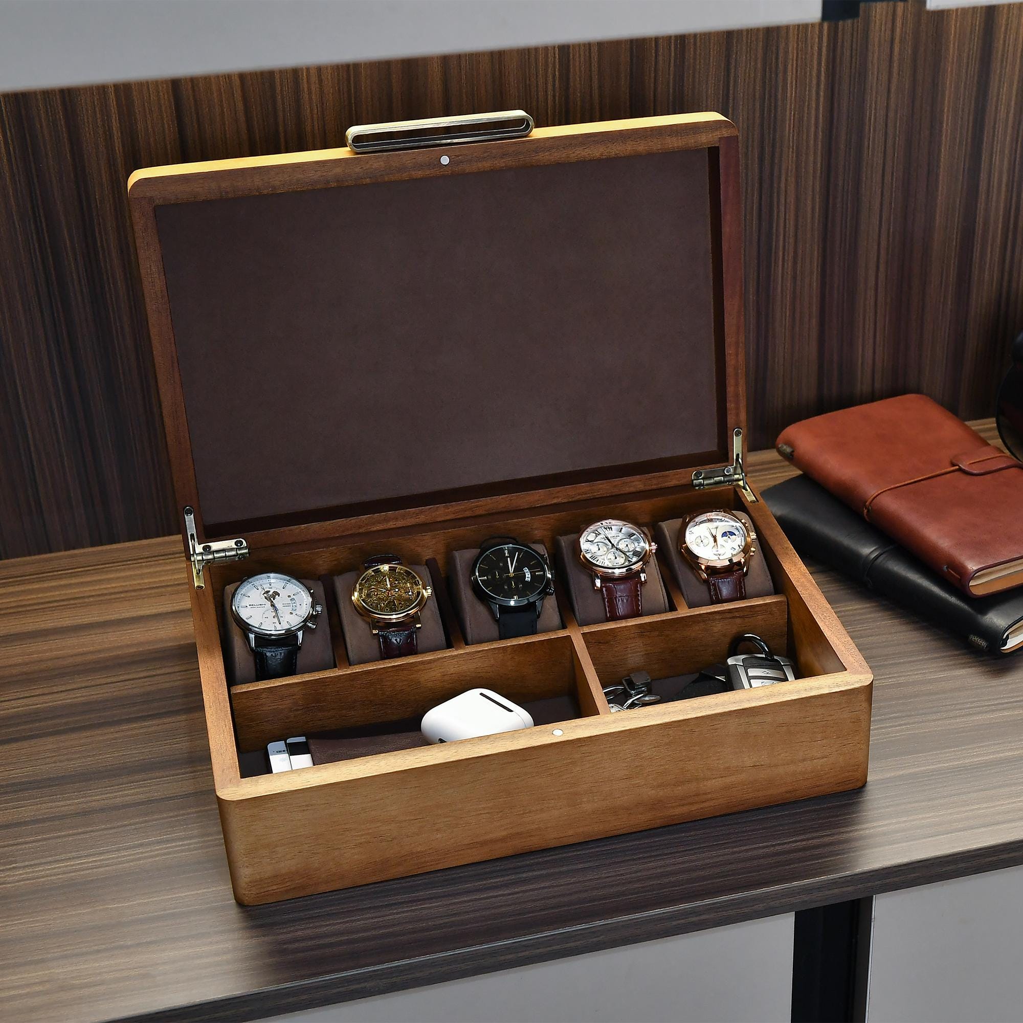Watch Box for Men Personalized Watch Storage Box With 5 Slots Best Wood  Organizer for Timepieces Airpods \u0026 Accessories Valentine Gift - Etsy, image size:2000x2000