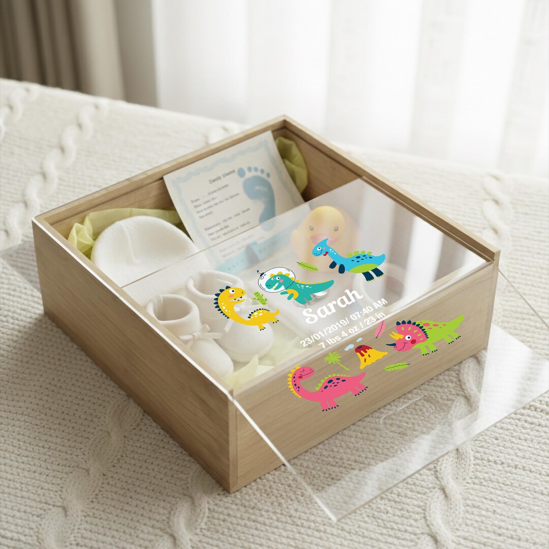 Minimalist Baby Memory Box With Clear Lid Print Baby Photo Birth Stats ...