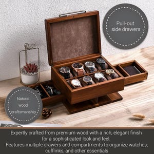 Regalo de décimo aniversario de bodas para él, regalo de quinto aniversario, caja de madera para reloj y joyas de hombre, regalo de decimocuarto aniversario para hombre, caja organizadora imagen 6