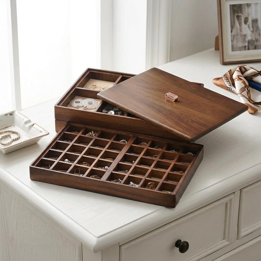 Jewelry Maker Organizer Stackable Wooden Tray Box with 56 Compartments Personalized Storage for Beads Charms Findings Craft Supplies