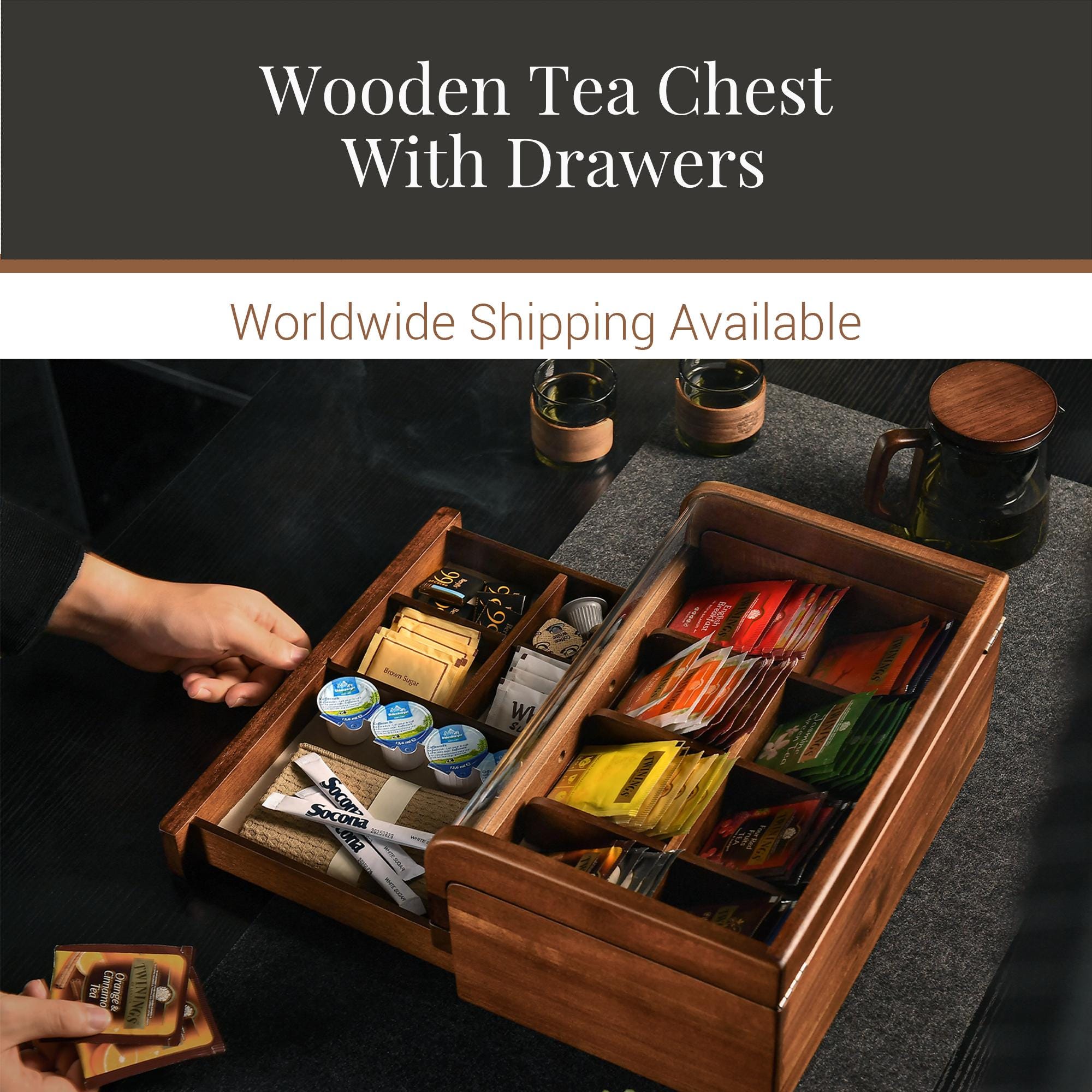 Wood Tea Bag Holder Personalized Tea Cozy Gift Engraved Tea Chest