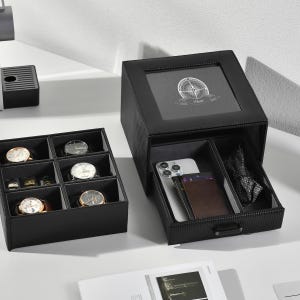 Gepersonaliseerde Watch Box voor mannen, 8 Divider Slots Gegraveerde houten sieraden Display Organizer met grappige citaten