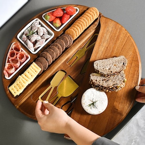 Oval Cheese Board Set - Acacia Wood Charcuterie Board with Nesting Bowls and Utensils, Personalized 60th Birthday Presents for Mum or Dad