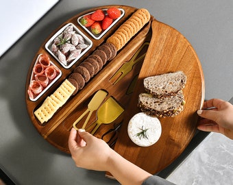 Oval Cheese Board Set - Acacia Wood Charcuterie Board with Nesting Bowls and Utensils, Personalized 60th Birthday Presents for Mum or Dad