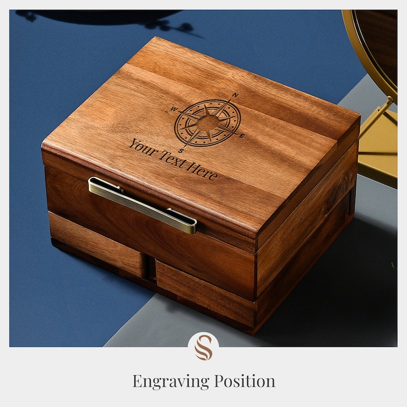 Custom Engraved Watch Box for Men, Men's Valet Box with Drawers Ideal Retirement Gifts for Men with Class, Premium Wood Gift for Men image 4