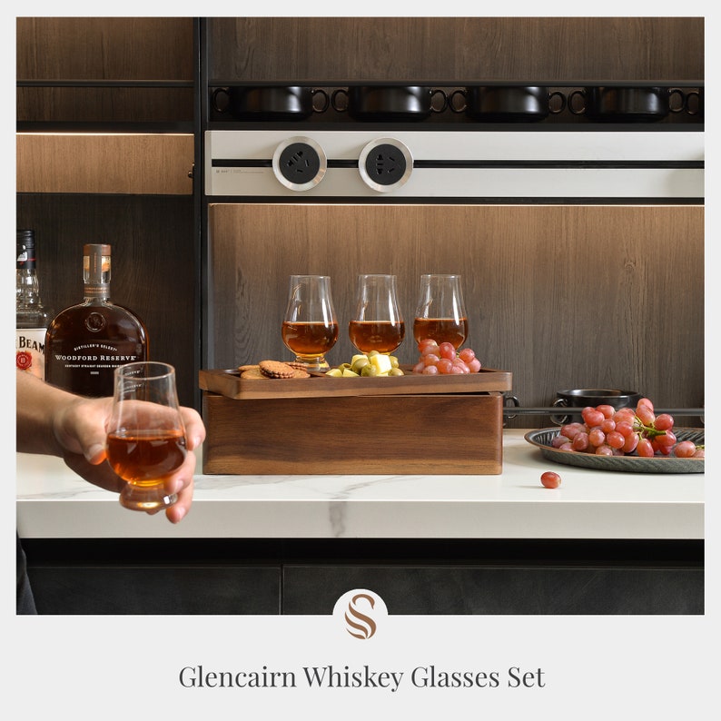 Customized Glencairn Whiskey Glasses Set in Custom Wooden Box Personalized Flight Tray Included Unique Bourbon Gift for Any Occasion image 3