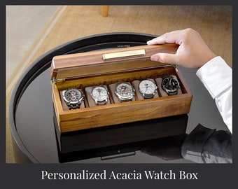 Custom Watch Box For Men, Best Engraved Wood Organizer For Jewelry & Small Accessories, Personalized 10 year Anniversary Gift for Husband