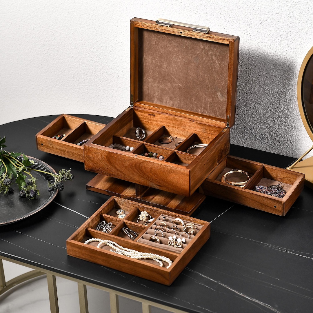 Vintage Mens Men's Jewelry Box Wood Solid Wood Mens Dresser Valet