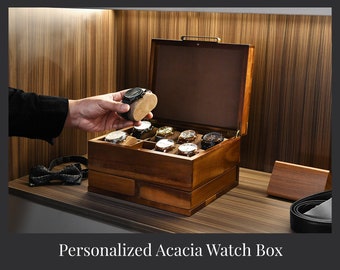 Groomsmen Wooden Watch Box, 8 Slots Custom Engraved Jewelry Storage Case, Personalized Accessories Organizer, Bachelor Party Gifts For Men