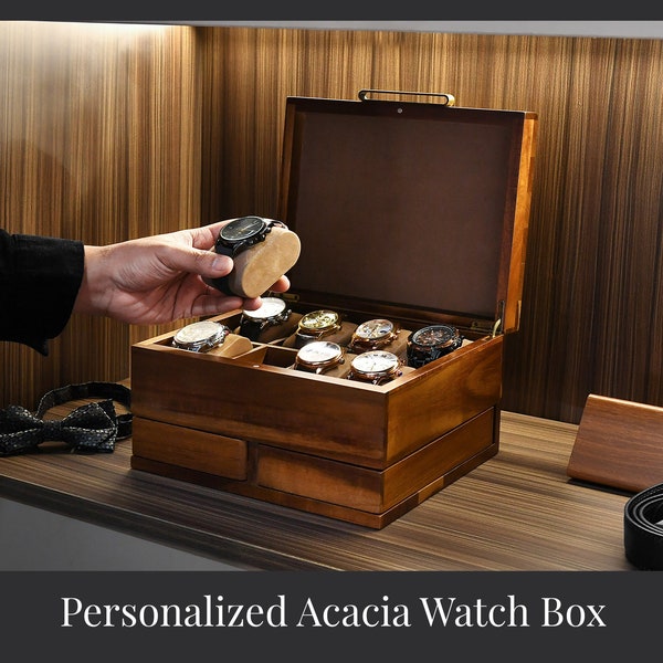 Groomsmen Wooden Watch Box, 8 Slots Custom Engraved Jewelry Storage Case, Personalized Accessories Organizer, Bachelor Party Gifts For Men