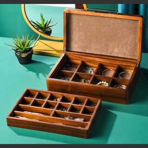 Wooden Jewelry Box, Jewelry Organizer for Women Girls Men, Jewelry Holder with Removable Divider
