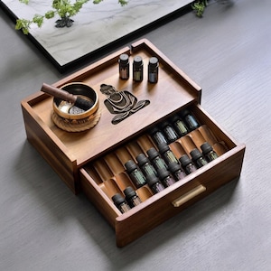 Funktionelle Aufbewahrungsschublade für ätherische Öle Personalisierte benutzerdefinierte gravierte natürliche Wohnzimmer und Wellness Aromatherapieöl Diffusor Organizer